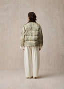 Ash Green Puffer Jacket with Detachable Dark Brown Fur Collar