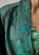 Green Plum Blossom and Peony Pattern Short Kimono