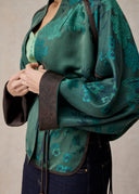 Green Plum Blossom and Peony Pattern Short Kimono