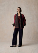 Burgundy Floral Pattern Short Kimono