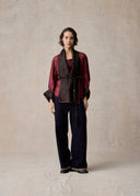 Burgundy Floral Pattern Short Kimono