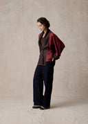 Burgundy Floral Pattern Short Kimono