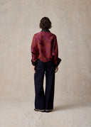 Burgundy Floral Pattern Short Kimono