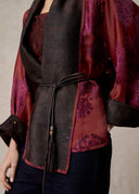 Burgundy Floral Pattern Short Kimono