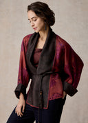Burgundy Floral Pattern Short Kimono