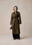 Dark Olive Mud-Dyed Silk Trench Coat