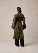 Dark Olive Mud-Dyed Silk Trench Coat
