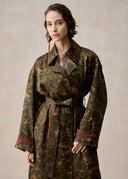 Dark Olive Mud-Dyed Silk Trench Coat