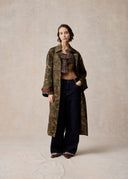 Dark Olive Mud-Dyed Silk Trench Coat