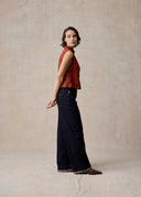 Orange Red Mud-Dyed Silk Top with Chinese Button Details