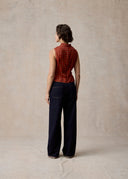Orange Red Mud-Dyed Silk Top with Chinese Button Details