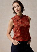 Orange Red Mud-Dyed Silk Top with Chinese Button Details