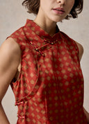 Orange Red Mud-Dyed Silk Top with Chinese Button Details