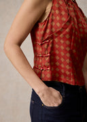 Orange Red Mud-Dyed Silk Top with Chinese Button Details