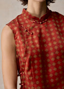Orange Red Mud-Dyed Silk Top with Chinese Button Details