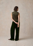Green Brown Mud-Dyed Silk Top with Chinese Button Details
