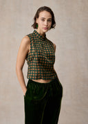 Green Brown Mud-Dyed Silk Top with Chinese Button Details