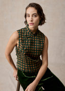 Green Brown Mud-Dyed Silk Top with Chinese Button Details