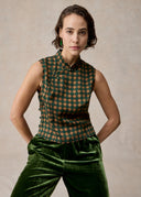 Green Brown Mud-Dyed Silk Top with Chinese Button Details