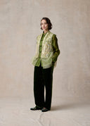 Light Green Vest with Embroidery Details and Organza Extension