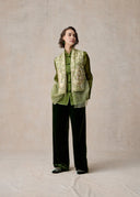 Light Green Vest with Embroidery Details and Organza Extension