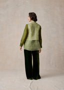 Light Green Vest with Embroidery Details and Organza Extension