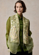 Light Green Vest with Embroidery Details and Organza Extension