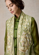 Light Green Vest with Embroidery Details and Organza Extension