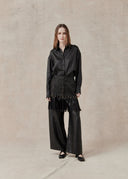 Textured Silk Fringe Skirt