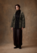 Green Down Jacket with Mink Collar