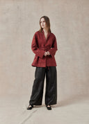 Red Textured Jacket with Tie-Front Detail
