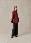 Red Textured Jacket with Tie-Front Detail