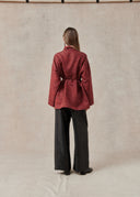 Red Textured Jacket with Tie-Front Detail