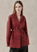 Red Textured Jacket with Tie-Front Detail