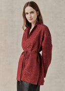 Red Textured Jacket with Tie-Front Detail