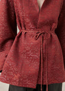 Red Textured Jacket with Tie-Front Detail