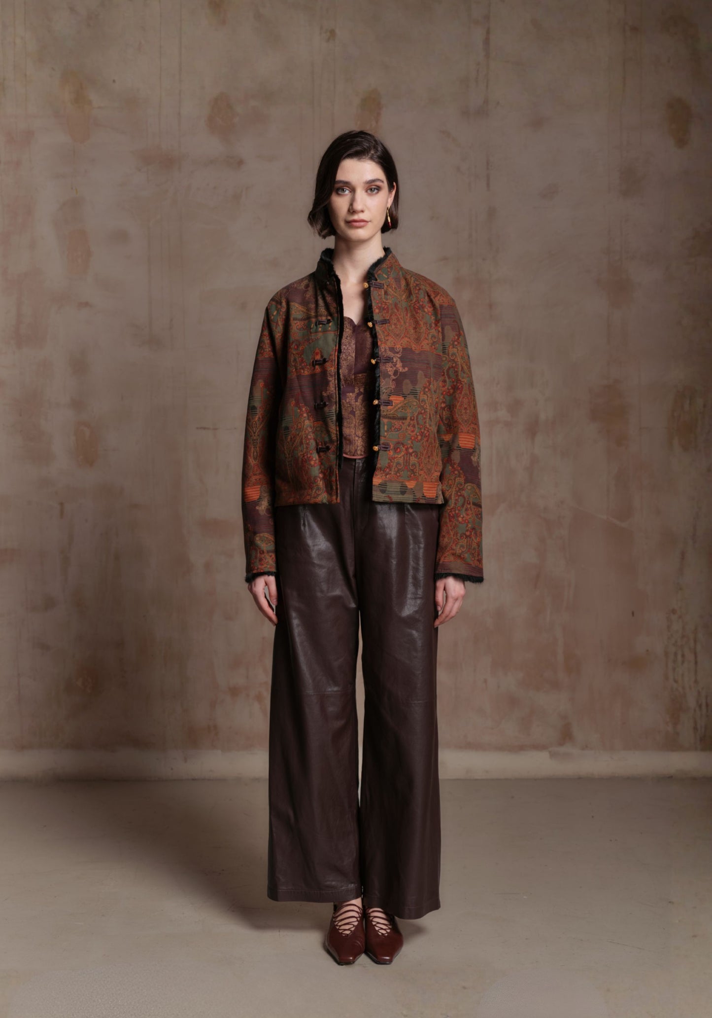 Double-sided Brown Pattern Jacket with Chinese Buttons