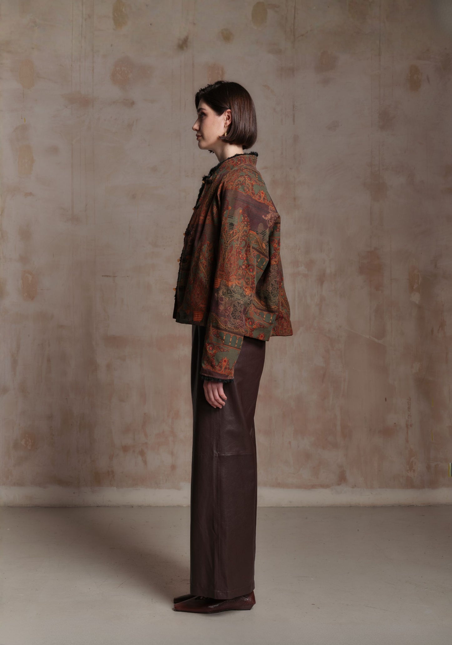 Double-sided Brown Pattern Jacket with Chinese Buttons