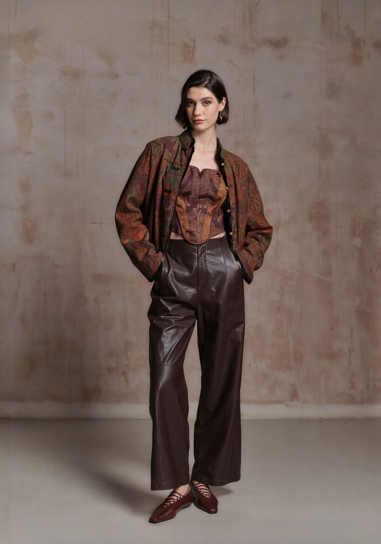 Double-sided Brown Pattern Jacket with Chinese Buttons