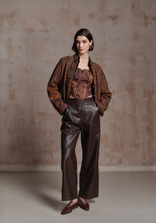 Double-sided Brown Pattern Jacket with Chinese Buttons