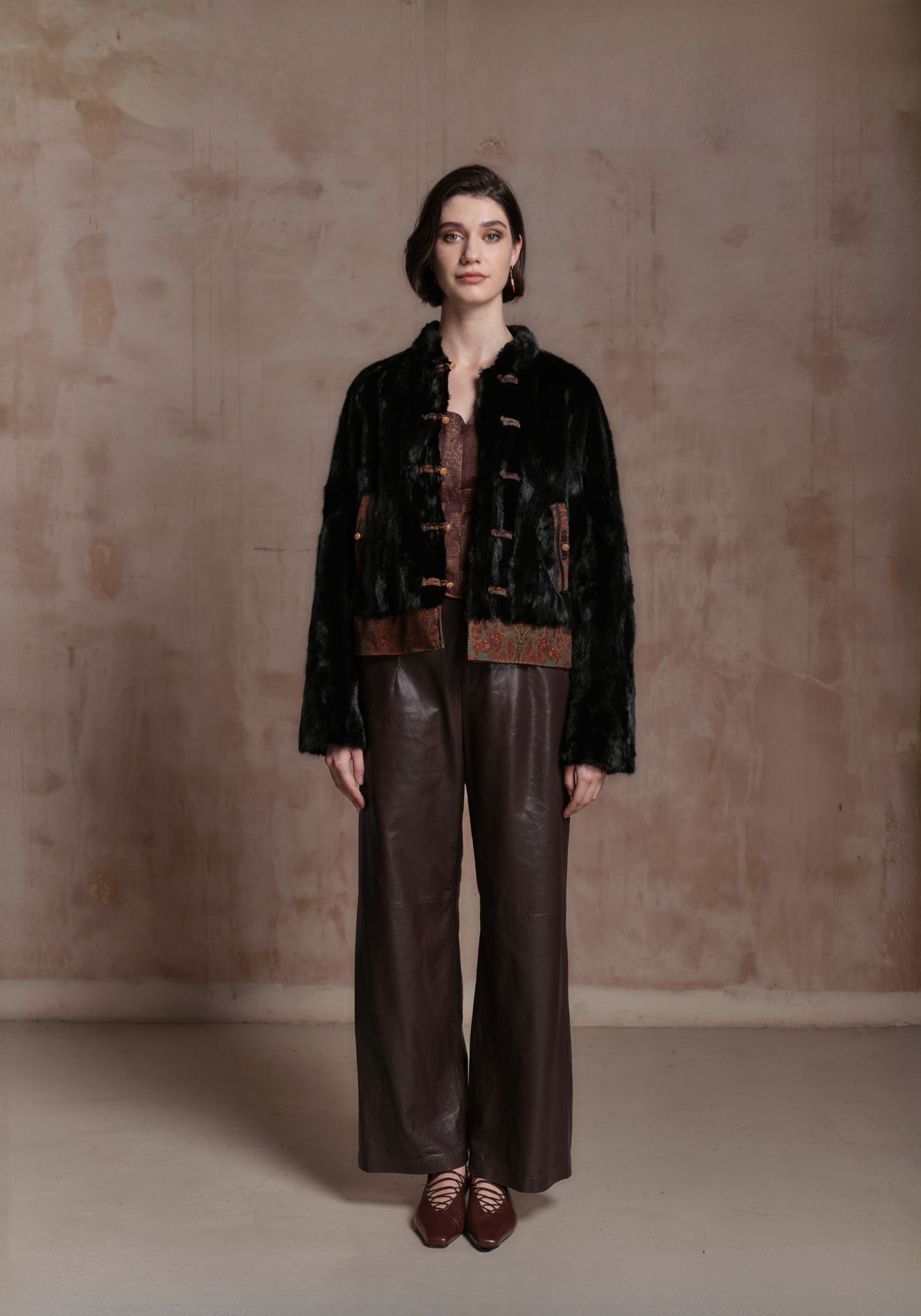 Double-sided Brown Pattern Jacket with Chinese Buttons
