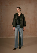 Black Leather Jacket with Button Details