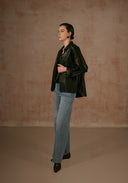 Black Leather Jacket with Button Details