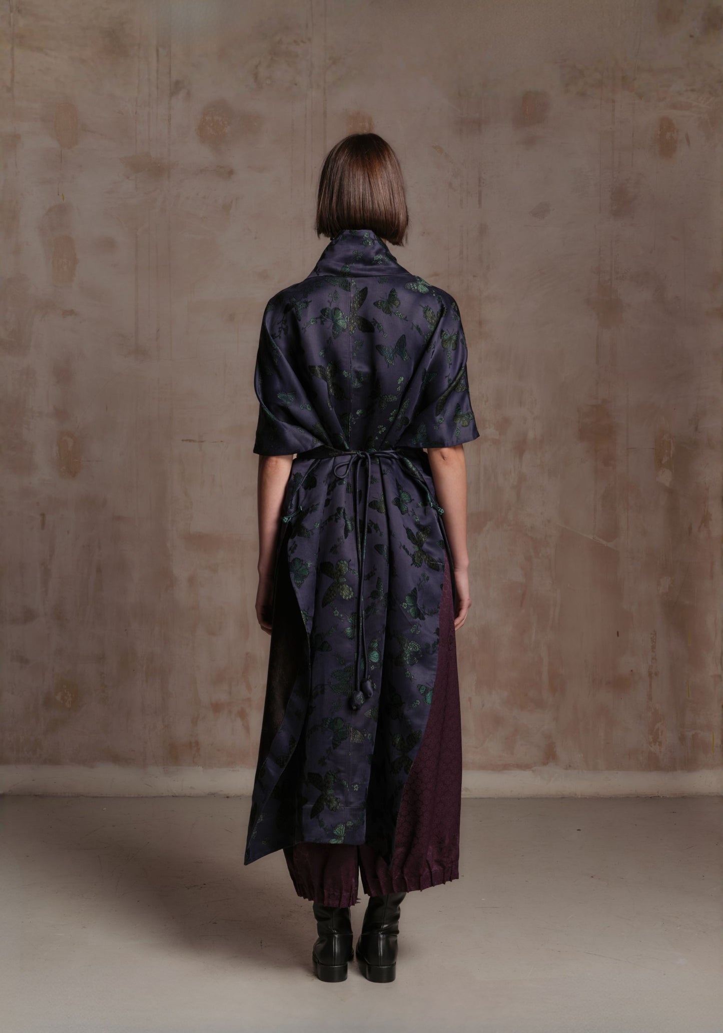 Purple Butterfly Mud-Dyed Silk Robe Kimono