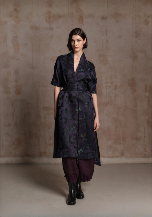 Purple Butterfly Mud-Dyed Silk Robe Kimono