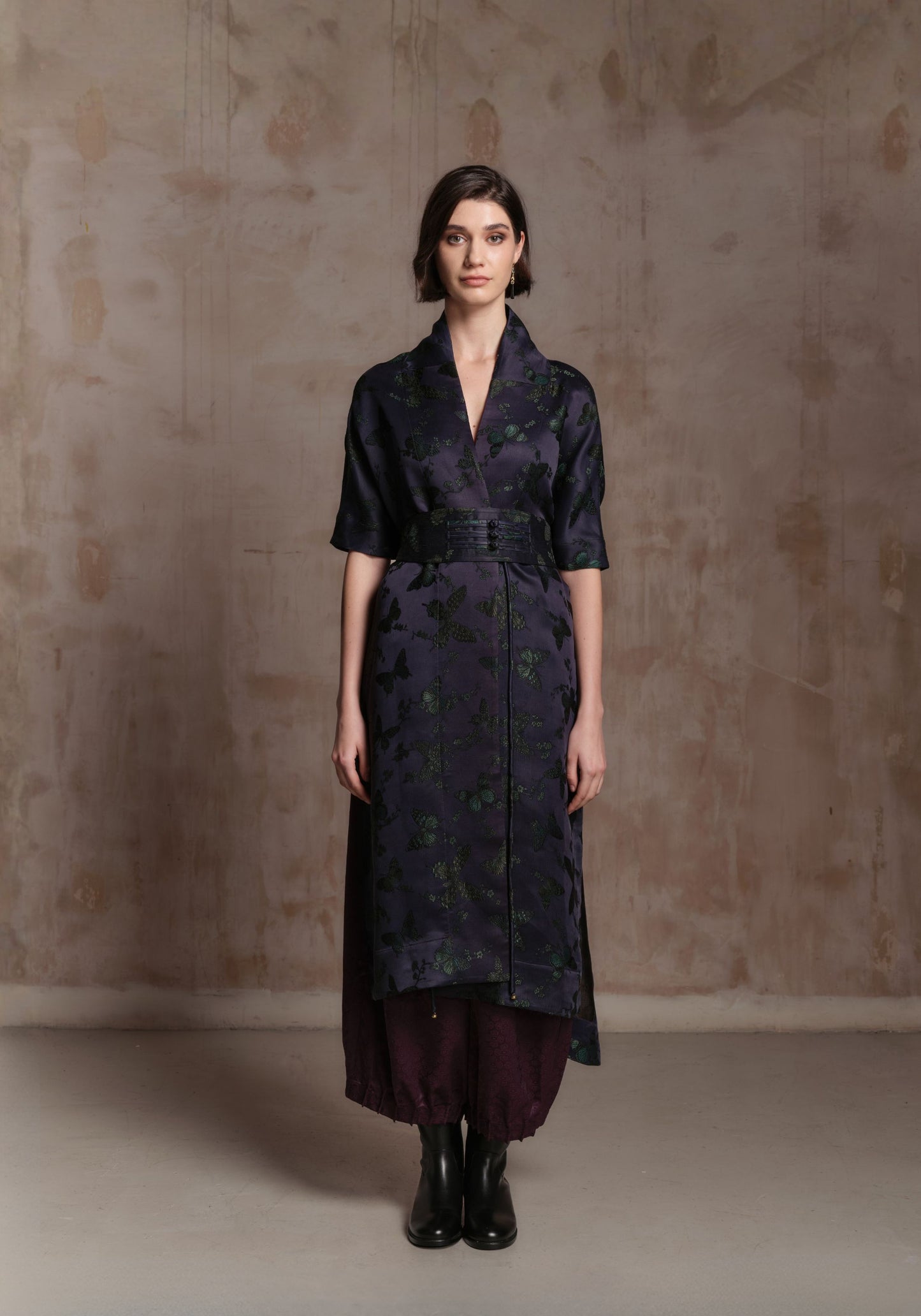 Purple Butterfly Mud-Dyed Silk Robe Kimono