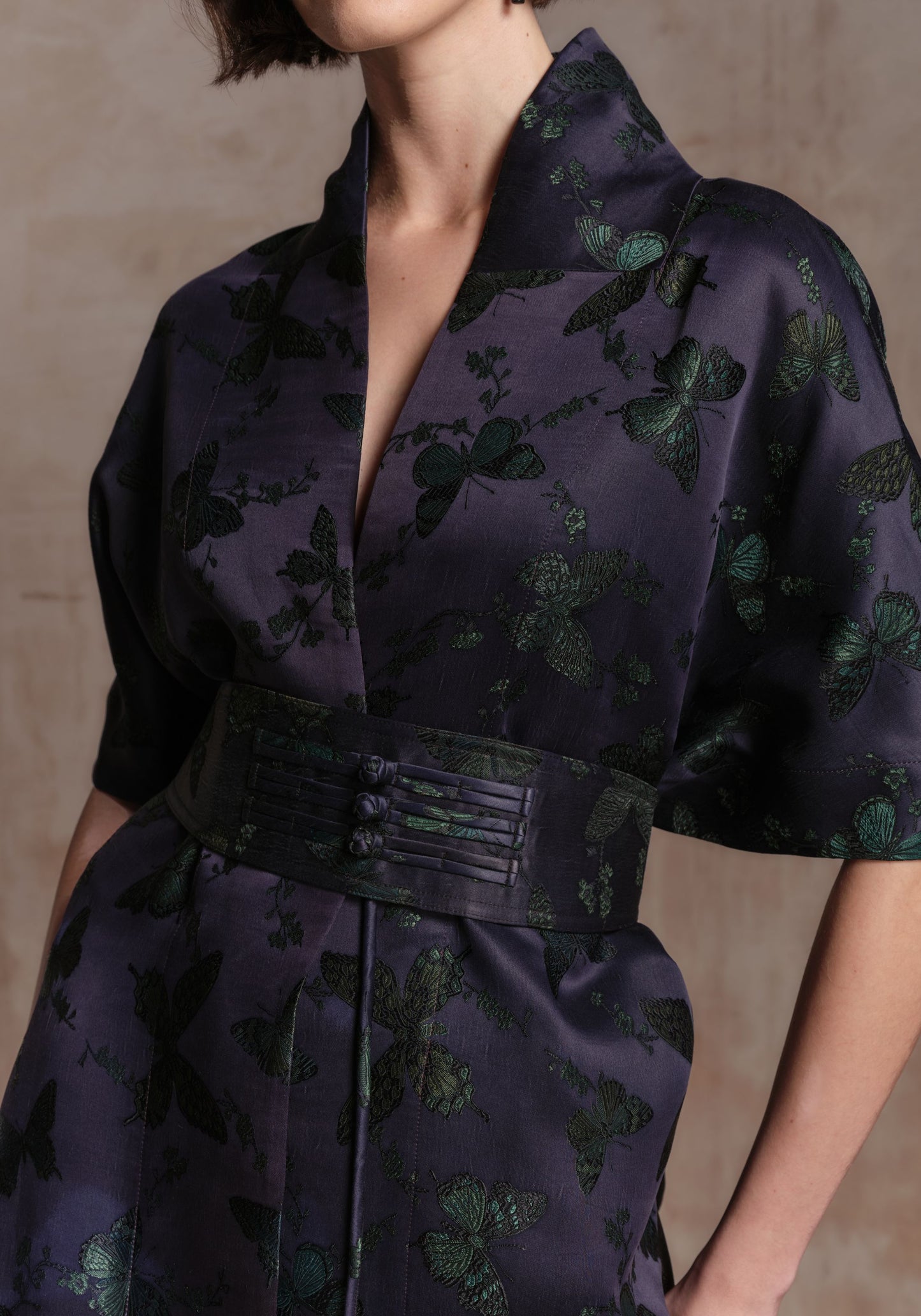 Purple Butterfly Mud-Dyed Silk Robe Kimono