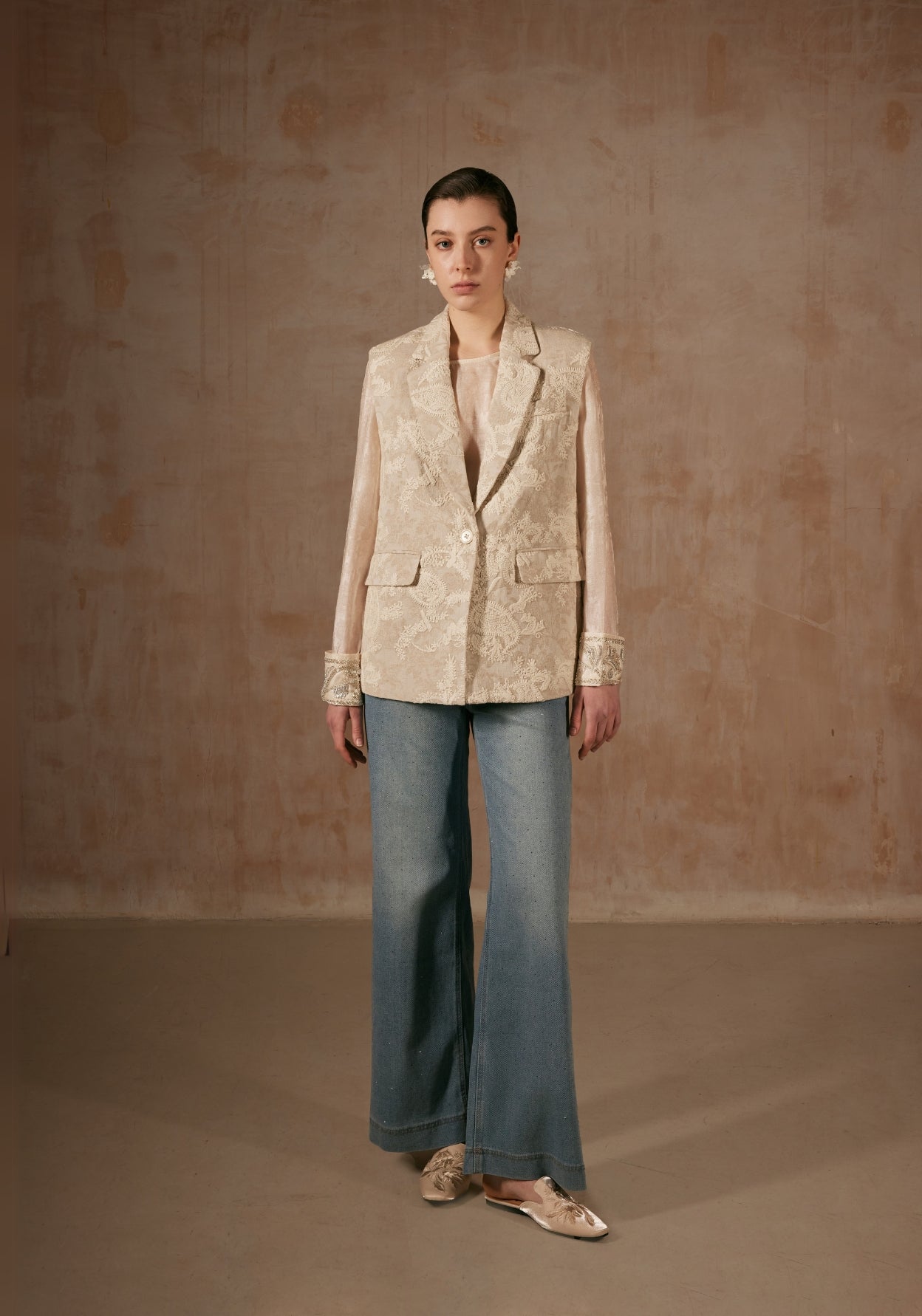 Cream Vest with Jacquard Details