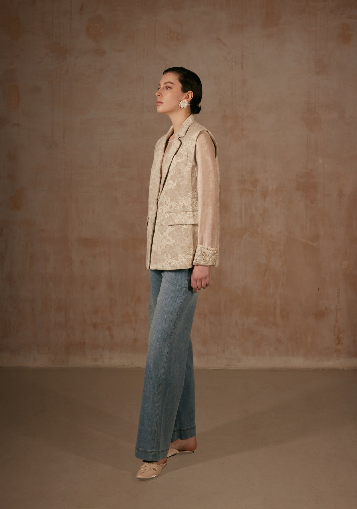 Cream Vest with Jacquard Details