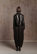 Black Leather Jacket with Detachable Collar
